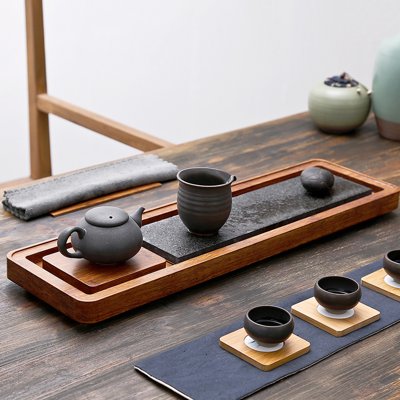 Embedded ceramic story sharply stone tea tray drainage type bamboo sea kung fu tea set suit small tea bag in the mail