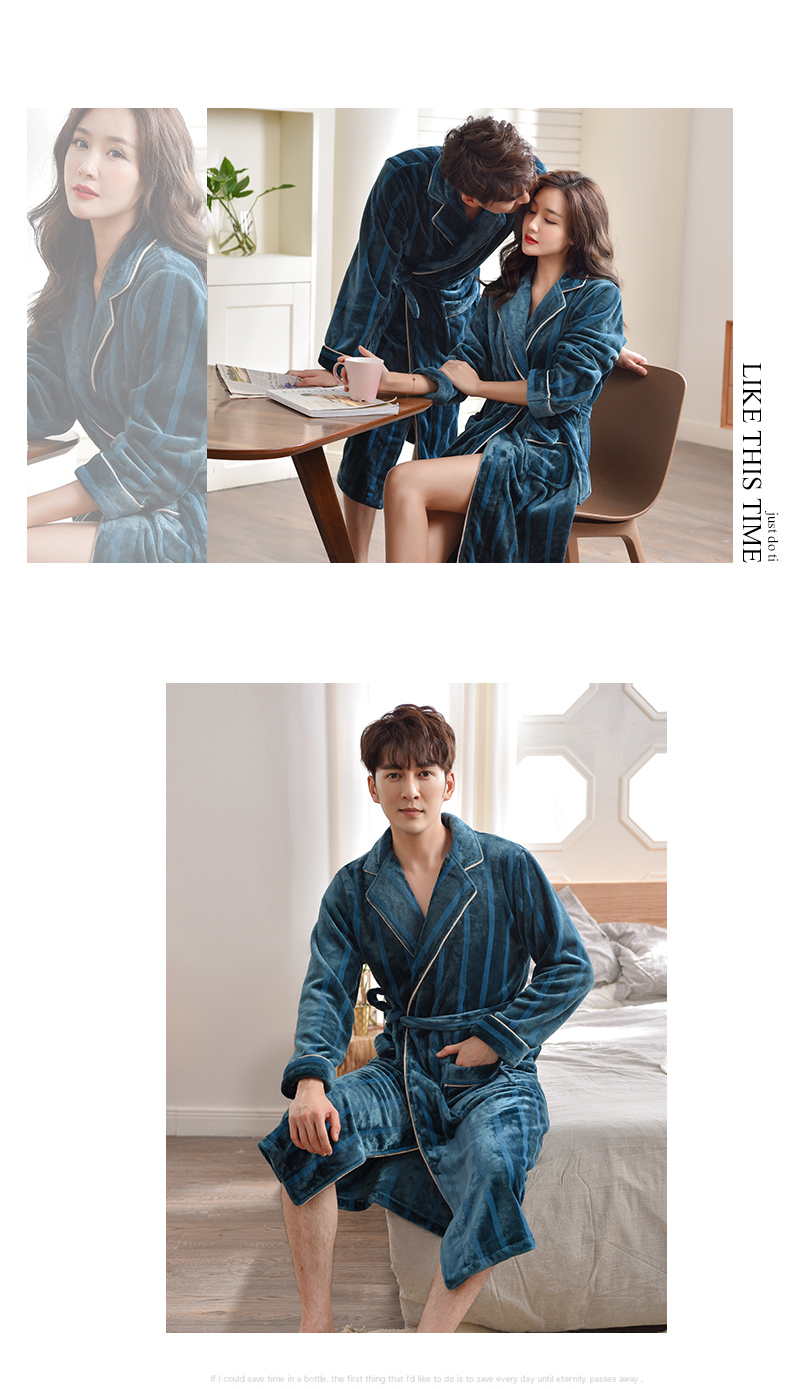 Mùa thu và mùa đông san hô nhung vài chiếc váy ngủ nữ mùa đông gợi cảm dày áo choàng dài flannel áo tắm nam kích thước lớn giữ ấm - Night Robe áo choàng mùa đông nam giới