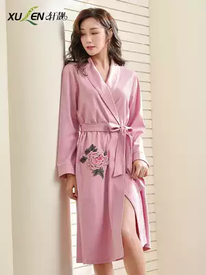 Nightgown women's spring and autumn long-sleeved cotton sexy pajamas medium and long version of large size yukata cotton bathrobe Japanese morning robe winter