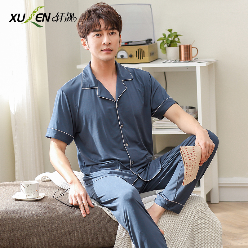 Pajamas men's summer short-sleeved trousers modal thin loose plus fat size ice silk cool home clothes suit