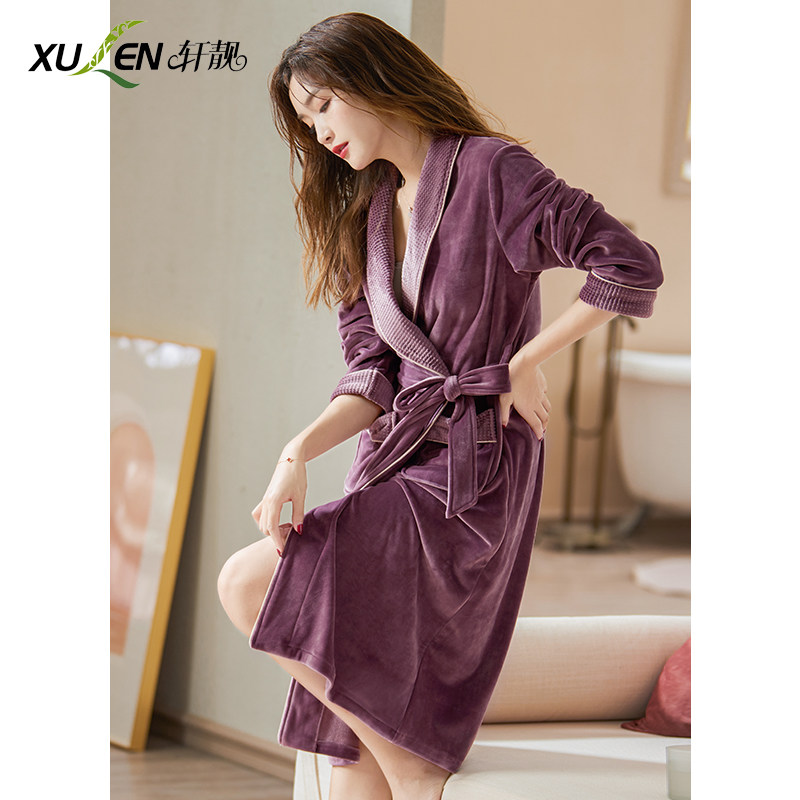 Flannel Sleepwear Women's Spring Autumn Long Version Thickened Bathrobe Pyjamas Fall Winter Thin Coral Suede Sexy Bath Dress Sleeping Dress