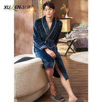 Daddy nightgown mens autumn winter autumn island velvet thickened plus fleece warm coral fleece home wear morning gown bathrobe