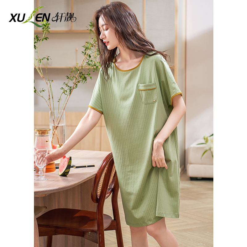 Summer Sleeping Dress Lady Summer Thin style pure cotton short sleeve Pyjamas Pure color Family Guy with loose large size for a dress