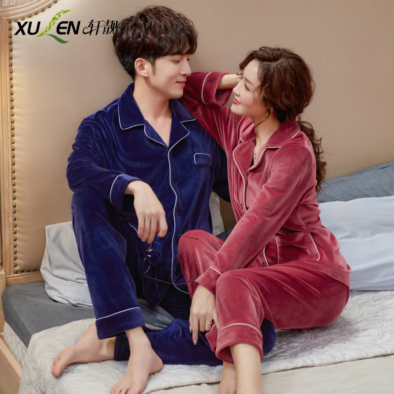 Lovers pyjamas women's spring autumn style Thickened Warm Island Suede Suit Autumn Winter Sky Men's Thin Coral Suede Household Clothes