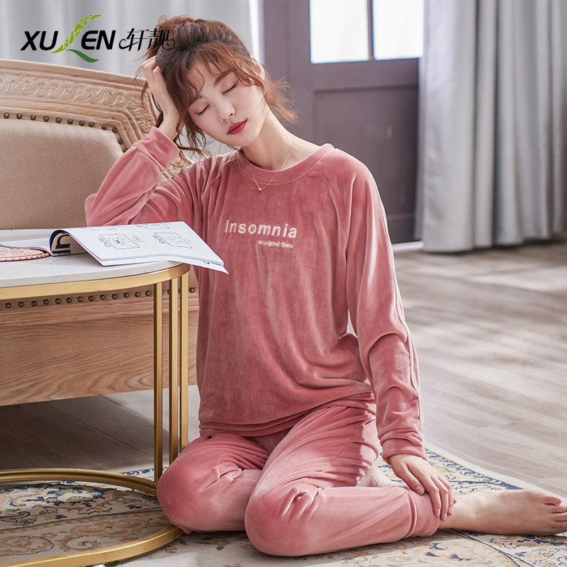 Coral fleece pajamas for women autumn and winter style headset leisure large size lovely suit spring and autumn warm island fleece home wear