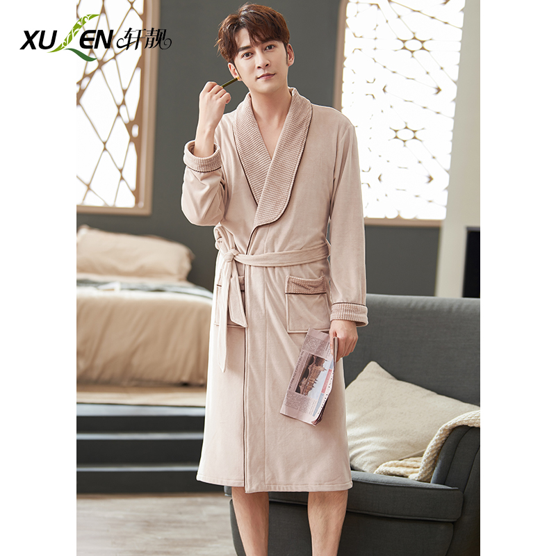 Sleeping Robes Men's Autumn Winter Thickened Garnter Warm Coral Suede Day Style Bathrobe Spring Autumn Long Version Island Suede Palate Morning Gown