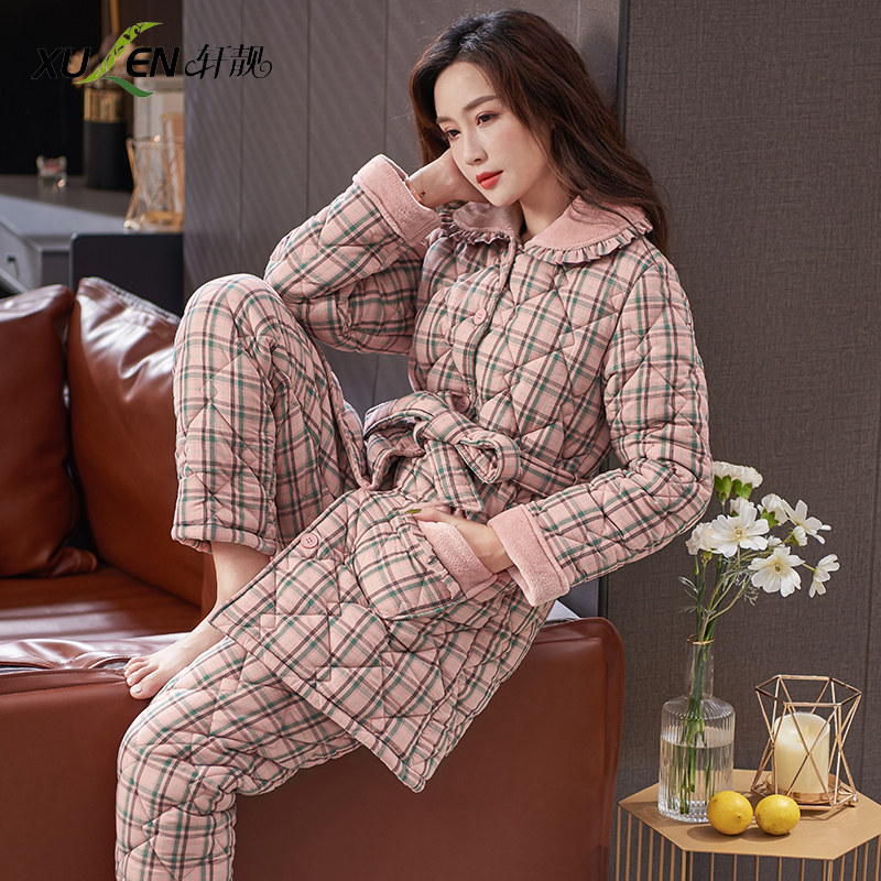 Mall style] thickened warm long padded jacket cotton pajamas women's woven cotton winter cotton clothing new suit