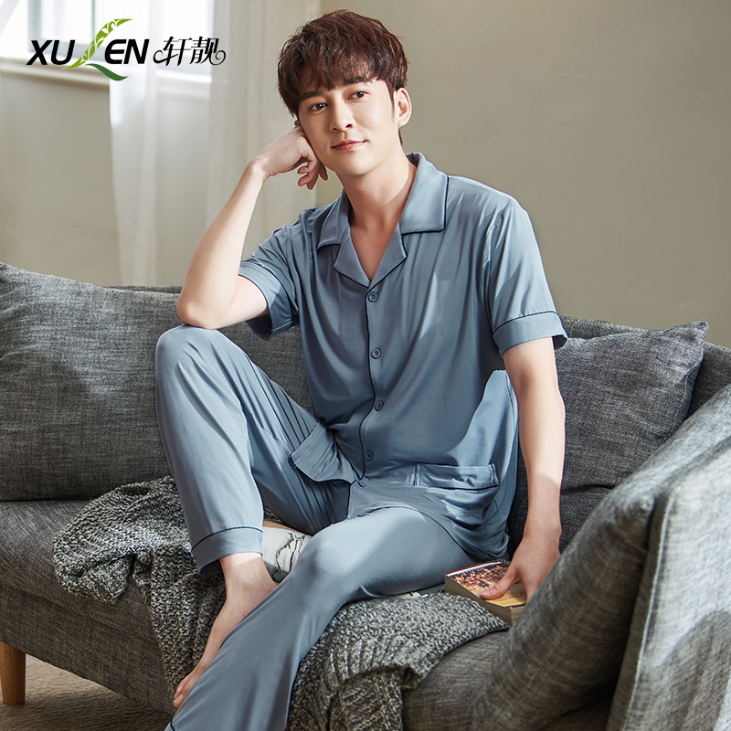 Men's pajamas modal summer thin short sleeve trousers large size loose youth cardigan home suit summer suit