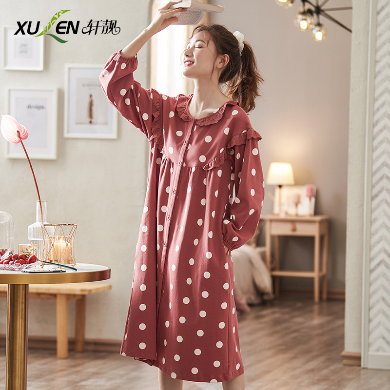 2022 New Sleeping Dress Lady Spring Autumn Season Large Size Size Fat Mm Summer Thin style Long sleeves Princess Wind Sweet Sleeping Dress Skirt