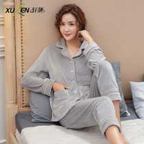 Thin pile pajamas Ladies autumn winter island velvet long sleeves warm plus pile coral velvet homewear large size autumn suit