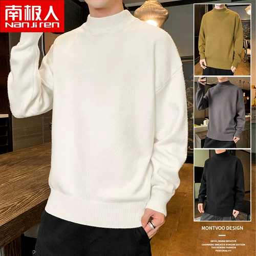 Мужской демисезонный трендовый флисовый шерстяной трикотажный свитер, высокий воротник, коллекция 2021, увеличенная толщина