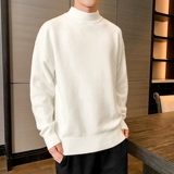 Мужской демисезонный трендовый флисовый шерстяной трикотажный свитер, высокий воротник, коллекция 2021, увеличенная толщина