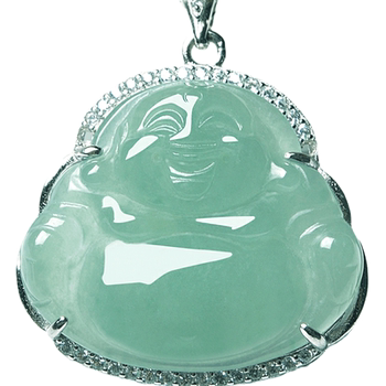Natural grade a jadeite maitreya buddha pendant 925 silver