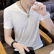 Man short sleeve T-shirt v collar fix body ice silk cool quick half sleeve youth ultra-thin style trendslip web yarn clothes summer