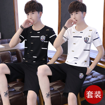 Summer dress mens T-shirt trendy handsome short sleeve shorts clothes set to match the mens casual sports suit ripened