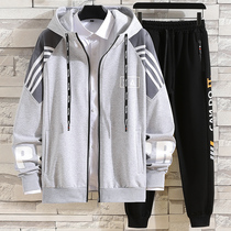 Spring mens set with a mix of casual sports clothes Youth Mature Handsome air trendy men with cap necropolis suit