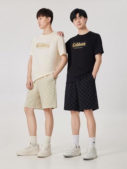 【老花满印】卡宾重磅宽松休闲短裤男装夏季透气潮牌纯棉五分裤子