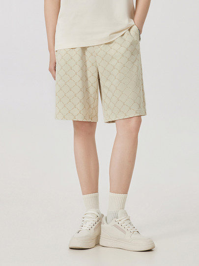 【老花满印】卡宾重磅宽松休闲短裤男装夏季透气潮牌纯棉五分裤子