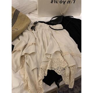 Jupe littéraire rétro irrégulière en dentelle pour femmes en automne et en hiver, rideaux superposés pour un look amincissant, jupe midi trapèze taille haute