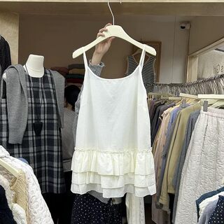 Camisole en dentelle de style ballet pour femmes, nouveau style, jupe superposée à ourlet intérieur, haut sans manches pour filles, tendance printemps et été