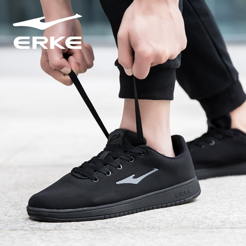 Giày dép Hongxing Erke mùa xuân giày đế thấp lưới giày thể thao màu đỏ trái tim Erke giản dị lưới thoáng khí đôi giày nam màu đen - Dép / giày thường