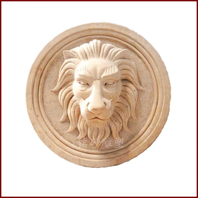 Art Sandstone Lion Head Round Sculpture Leisure Place Villa Courtyard Bar Decoration of Water Lion Head