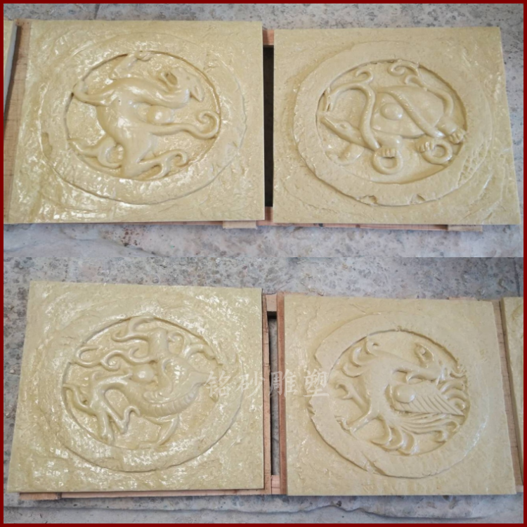 Artificial sandstone sculpture Chinese pendant fiberglass four mythical beasts background wall sandstone porch living room hotel villa