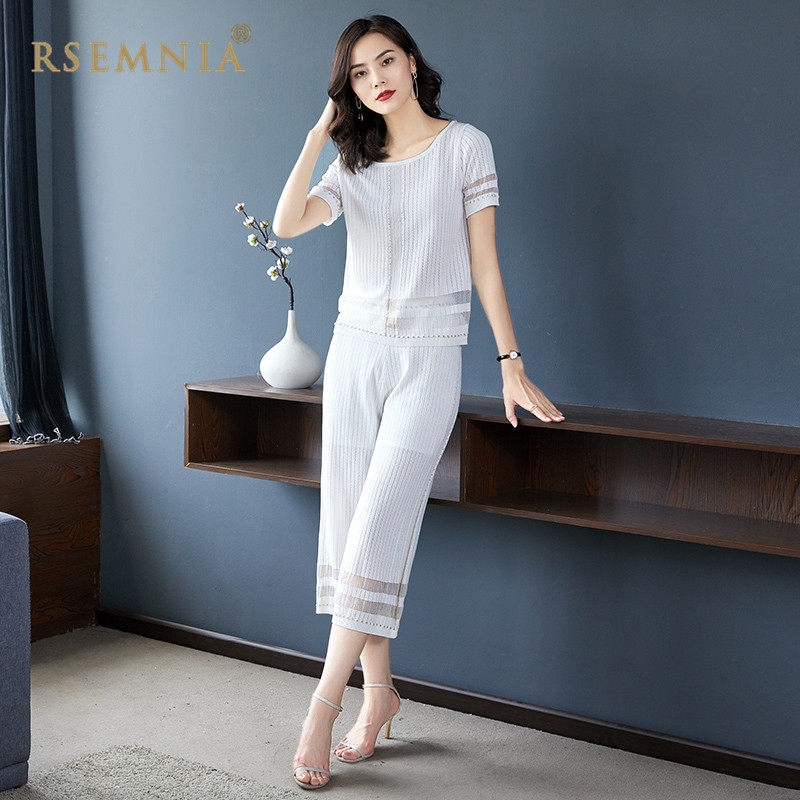 Rsemnia Day Ensemble New Broadlegged Pants Sports Suit Ice Silk Short Sleeve Sports Casual Fashion Thin pieces Two sets