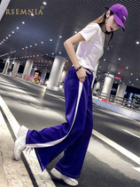 Rsemnia Spring and Autumn Fashion Wide Leg Pants Set Womens Short Sleeve High Waist Two Piece Set Leisure Port