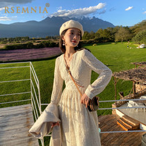 Rsemnia2021 Spring and Autumn new womens new Korean lace dress long sleeve socialite temperament skirt tide