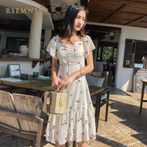 Rsemnia Summer Dress New Dress White Broken Flowers Snowspun Hymn Dress Lady Temperament Sweetness US-China Long Skirt Mesh Red