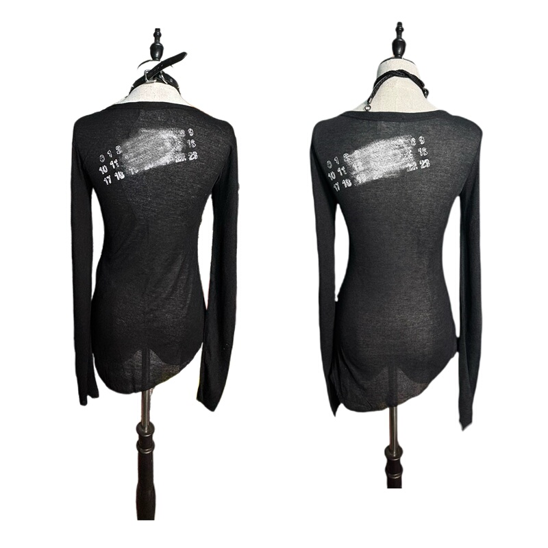 High-Quality, Good Price 1:1 Dark Avant-Garde Soft Misty Feel Slightly Sheer Stretchy Asymmetrical Slim-Fit Long-Sleeve T-Shirt Top