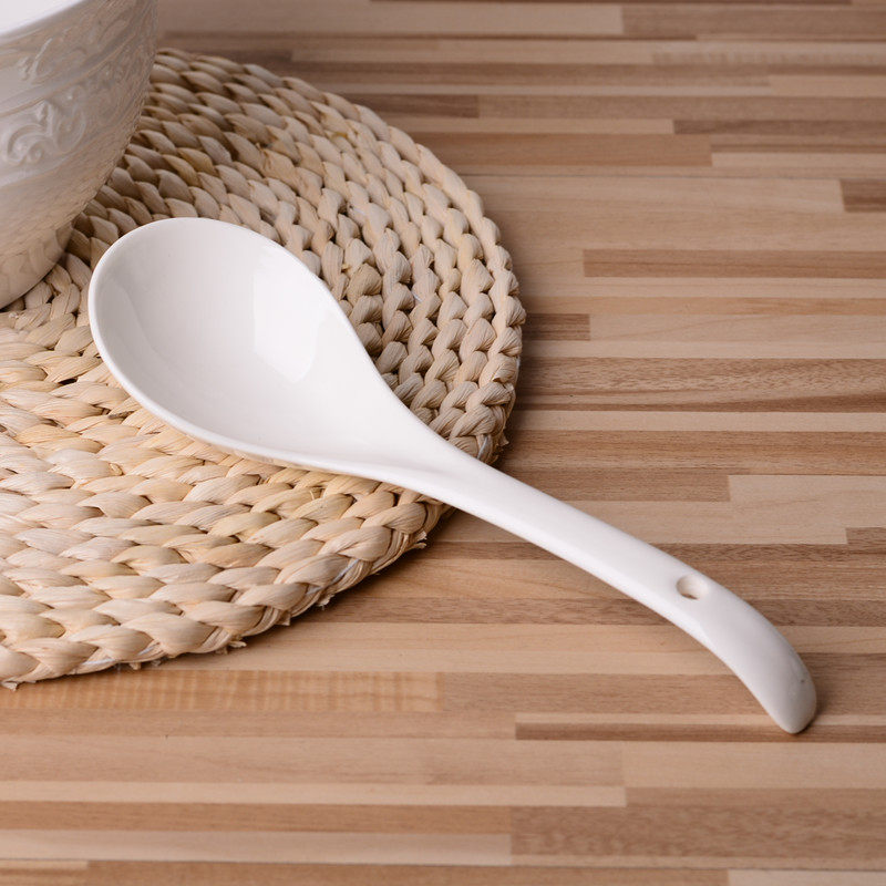 Ceramic Home Big Spoon Large Soup Spoon Wood Spoon Long Handle Spoon Large Horn Porcelain Porridge Spoon Porridge Spoon Hot Pot Spoon Soup Spoon