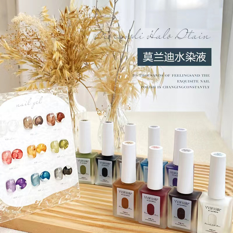Home and Aesthetics Morandi Water Dye Gradient Marble Pattern Bubble Nail Art Japanese Style Ink Painting Watercolor