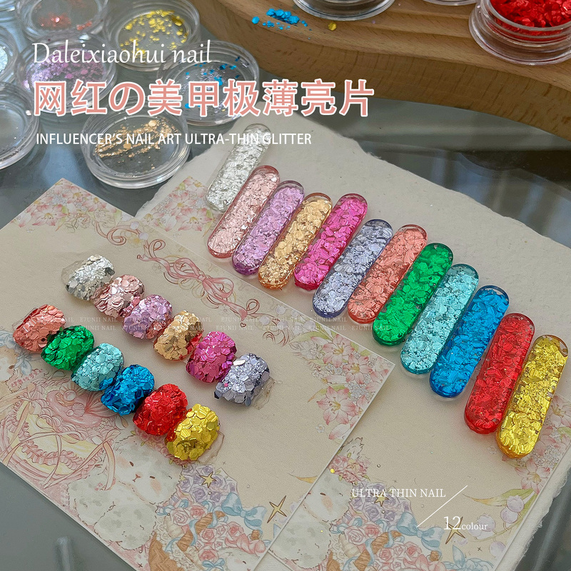 Nail Art with Ultra-Thin Glitter, Summer Dazzling Ultra-Thin Rainbow Candy-Colored Large Glitter Toenail Decorations, Versatile Nail Decorations