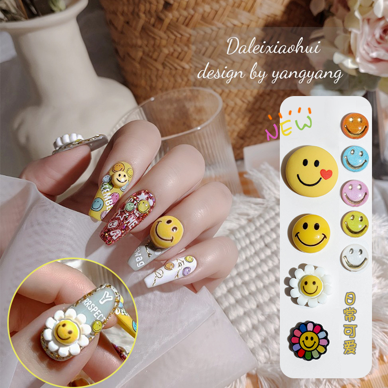 Sunflower Nail Art Decorations Cartoon Smiley Face Cute 3D Internet Celebrity Japanese Style Popular Fresh Nail Stickers 588