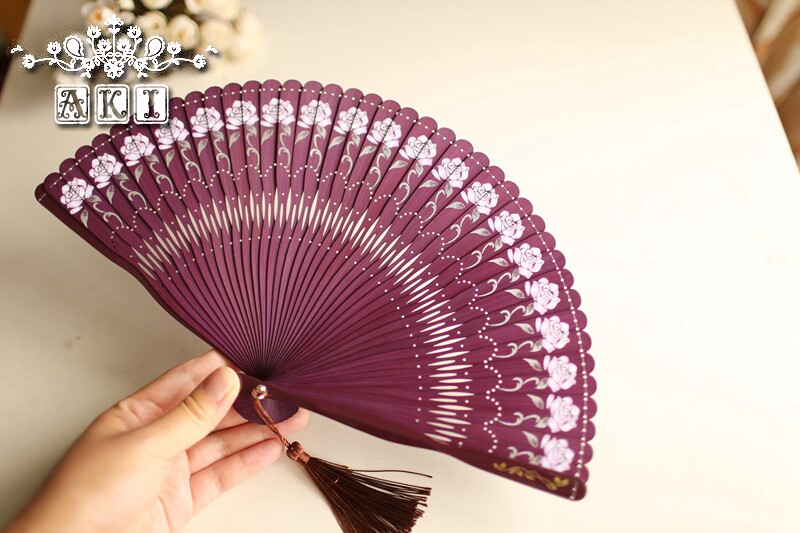 高檔精品扇 出口日式折扇全竹扇子外貿扇紫寶藍玫瑰送扇套 扇子 跳舞扇 折扇 露天拍賣