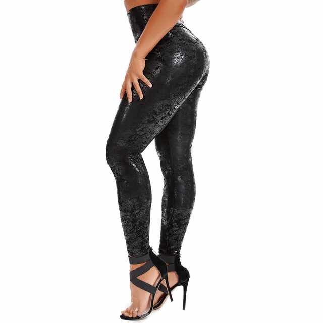 PULeatherLeggingsWomenFitnessThinBlackPantsHighWais