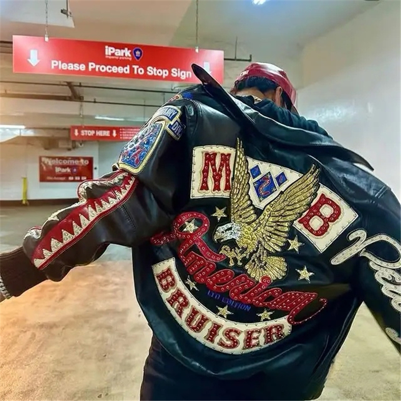 Heavy Embroidery American Retro Motorcycle Jacket Unisex Trendy Stand Collar Flight Jacket Leather Jacket Autumn and Winter New Jacket Heavy Embroidery American Retro Motorcycle Jacket Unisex Trendy Stand Collar Flight Jacket Leather Jacket Autumn and Winter New Jacket