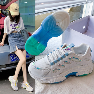 2021夏季新款透气网面松糕老爹女鞋韩版增高防滑跑步运动休闲鞋女