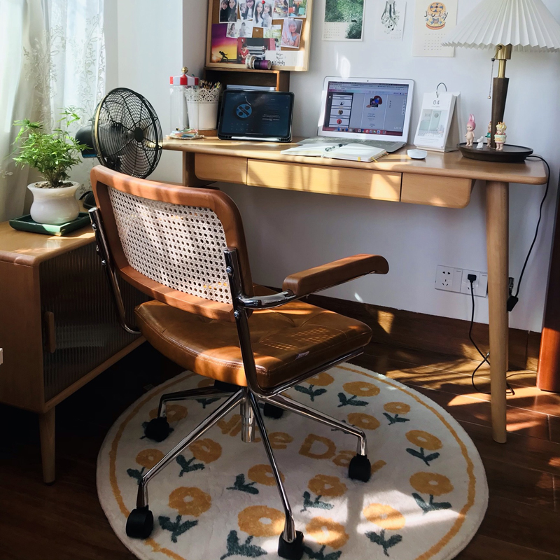 Medieval rattan leisure chair home comfortable Nordic retro net red chair simple study desk study computer chair