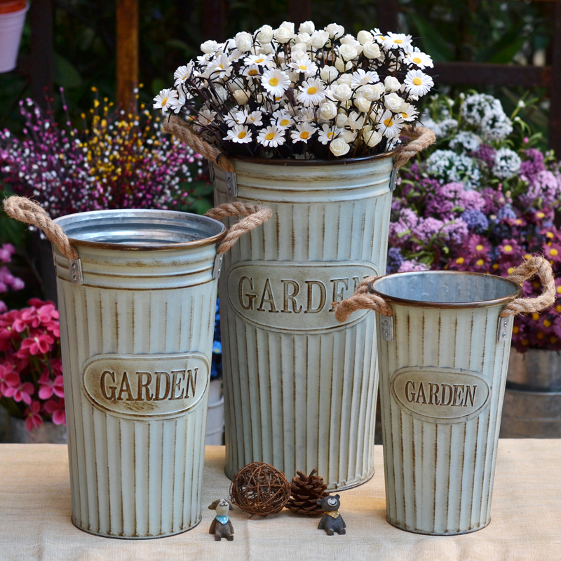 (Mi Yang)Floor-to-ceiling retro large flower barrel American vase flower arrangement tube Flower shop wedding window display props decoration