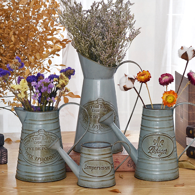 (Sunny) Tin Flower jug Shower Iron Art Vase Flower Barrel Kettle American Floral Retro Decorated Flower Arrangement Pendulum