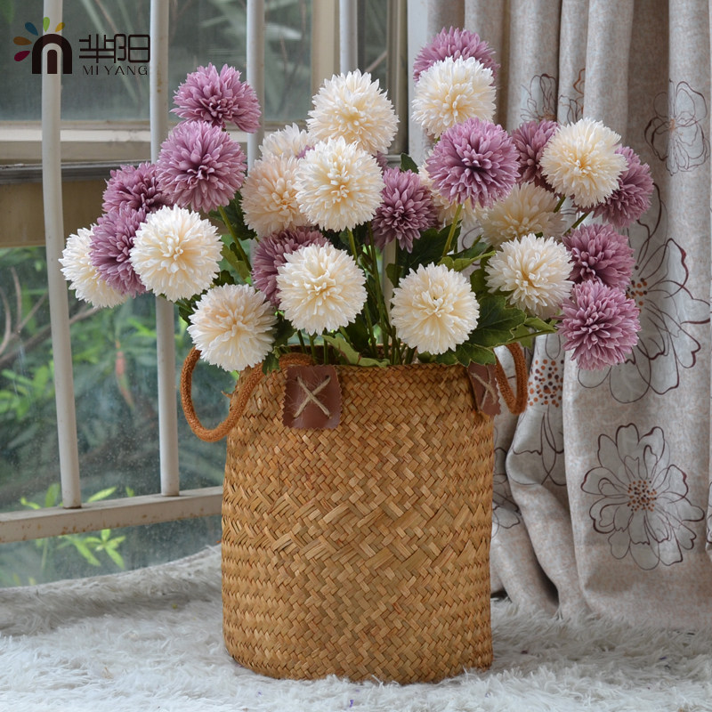 Vintage imitation hydrangea dandelion bouquet light luxury living room decoration fake flower arrangement dining table ornament silk flower