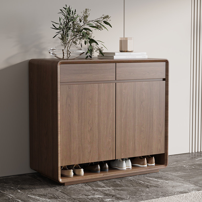 Home shoe cabinet two doors three door home corridor simple walnut color storage storage Nordic foyer porch cabinet