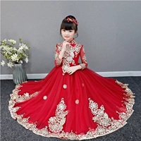 Cô gái Trung Quốc đám cưới fluffy đỏ trẻ em chủ nhà buổi tối công chúa váy catwalk nhỏ hoa trang phục cô gái quần áo trẻ sơ sinh