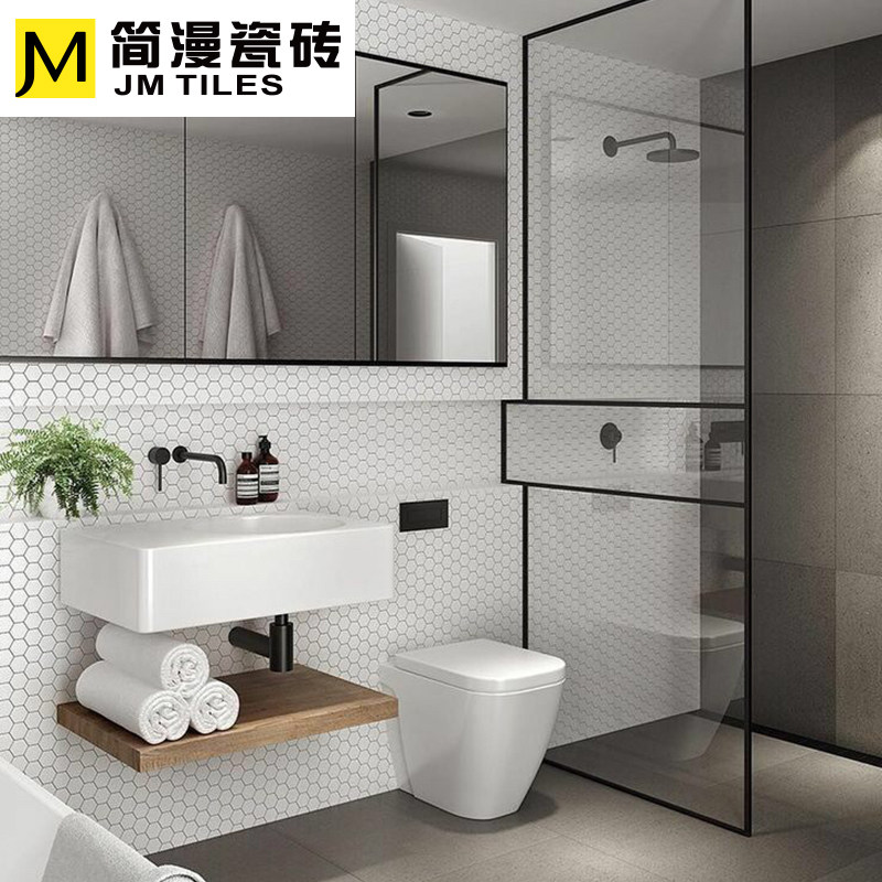 Nordic minimalist Black white size Hexagonal ceramic mosaic wall Tile Background Wall Kitchen Makeup Room Balcony