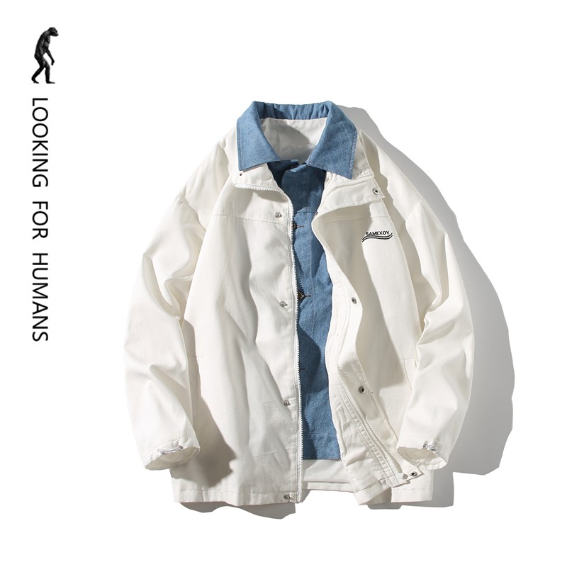 (search for humans) 2022 Tide Cards Cowboy Splicing Fake two tooling loose BF lovers fashion capers