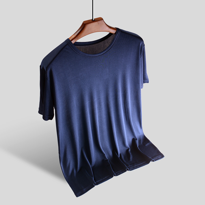 Men's Mulberry Silk T-Shirt, Round Neck, Short Sleeve, Loose-Fitting Summer Casual Sports Sleepwear, Large Size Cultural Shirt, Undershirt