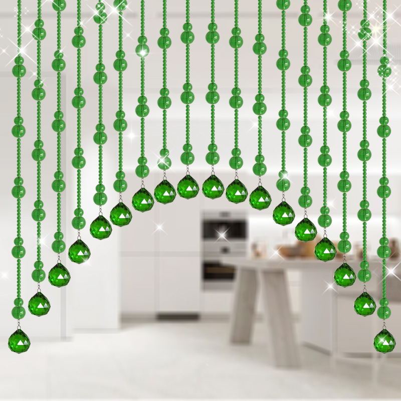 Green Crystal Gourd Feng Shui Bead Curtain, No-Drill Partition for Bathroom, Entrance, Living Room, Front Door, Bedroom Curtain